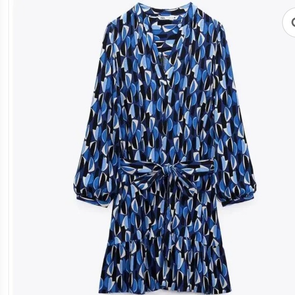 Zara Blue Geometric Printed Dres XS - Picture 4 of 8